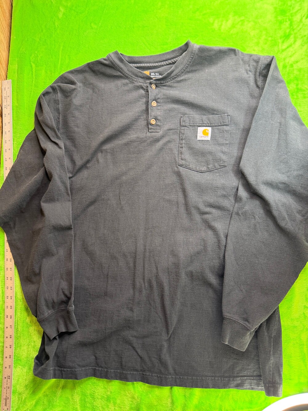 Carhartt K128 Men's Long Sleeve Pocket Henley Shirt 2XL Tall Black